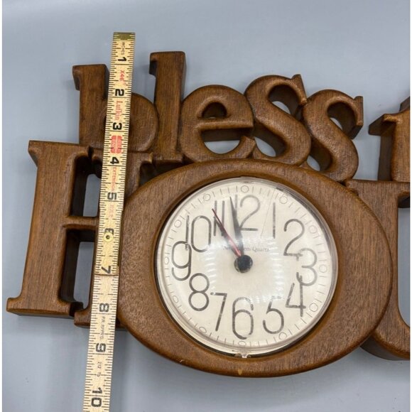 Vtg Burwood 80s Wall Clock Faux Wood "Bless This House" Quartz Movement - Picture 10 of 10